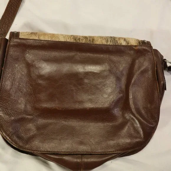 Genuine Leather Cow Hair Cross Studded Accent Shoulder Purse - Picture 7 of 12